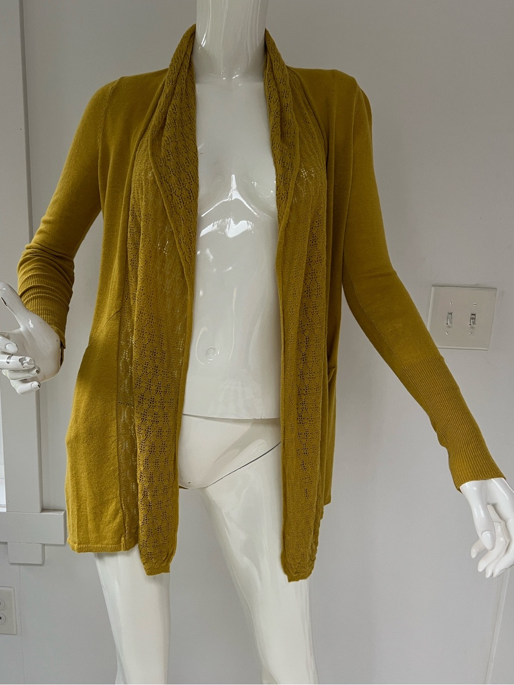 Anthropology Angel Of The North Linen Blend laced open -Front Cardigan W.Small